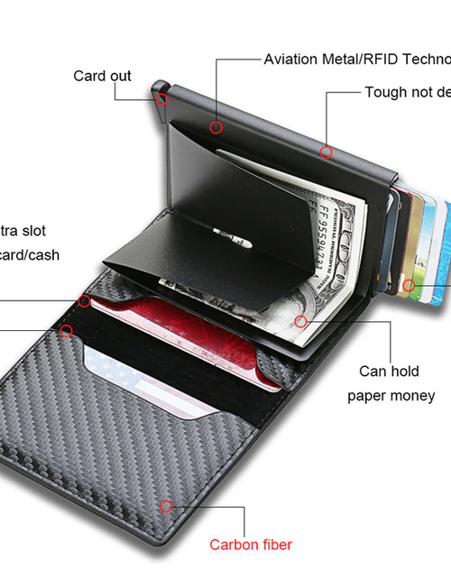 Load image into Gallery viewer, Carbon Fiber Card Holder Wallets Men RFID Black Magic Trifold Leather Slim Mini Wallet Small Money Bag Male Purses Wallet Women
