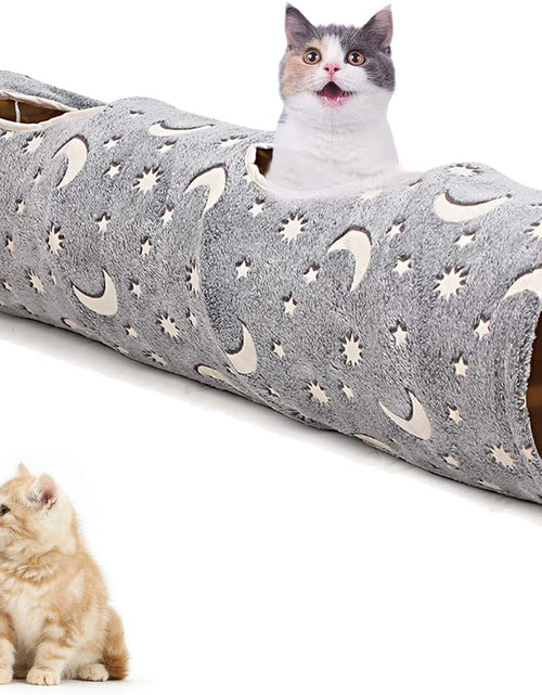 Load image into Gallery viewer, Cat Tunnel Tube with Plush Ball Toys Collapsible Self-Luminous Photoluminescence, for Small Animals Pets Bunny Rabbits, Kittens, Ferrets,Puppy and Dogs Grey Moon Star
