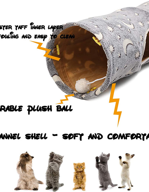 Load image into Gallery viewer, Cat Tunnel Tube with Plush Ball Toys Collapsible Self-Luminous Photoluminescence, for Small Animals Pets Bunny Rabbits, Kittens, Ferrets,Puppy and Dogs Grey Moon Star
