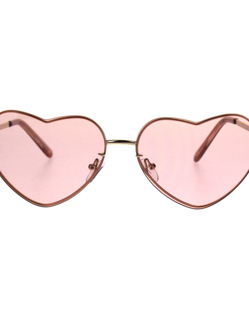 Load image into Gallery viewer, Womens Luxury Rimless Flat Panel Valentine Heart Sunglasses Pink
